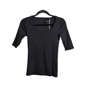 NWT Everlane Black Ribbed Scoop-Neck Short Sleeve Knit Top S